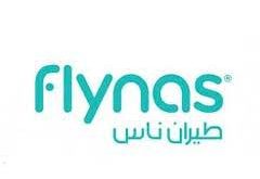 flynas flight logo wrote in light blue color and also show with arabic. placed in white background