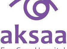 official aksaa eye care hospital logo.white background with eye logo and written aksaa.