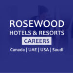 Rosewood Hotel and Resorts written on blue background. careers written on white block