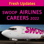 a plane in image and Swoop airlines careers 2022 written on pink color on black background