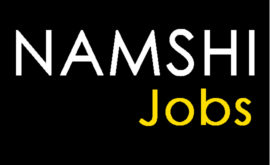 Namshi jobs in written by white and yellow fonts in black background